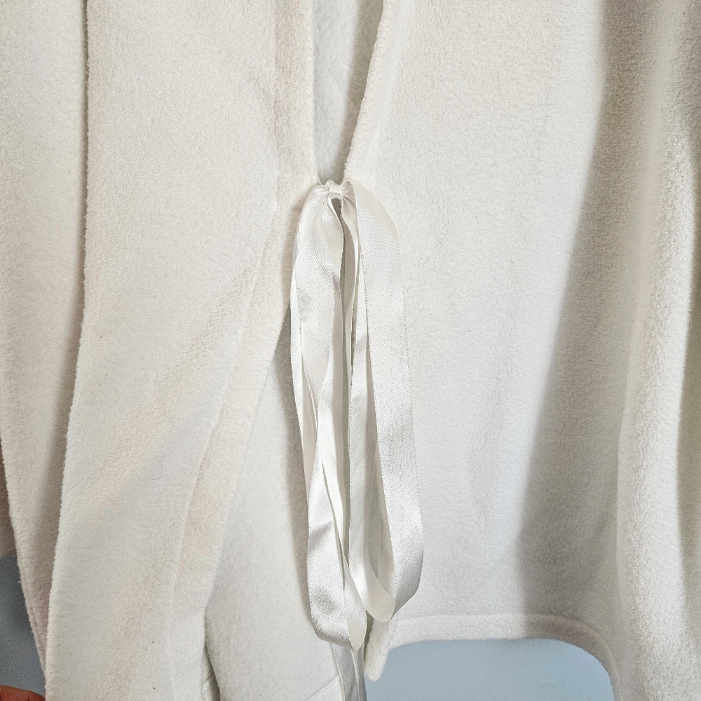 JLO Cream White Terry Hooded Robe Top & Pants w/ Satin Sports Stripe Size Large - Picture 4 of 14